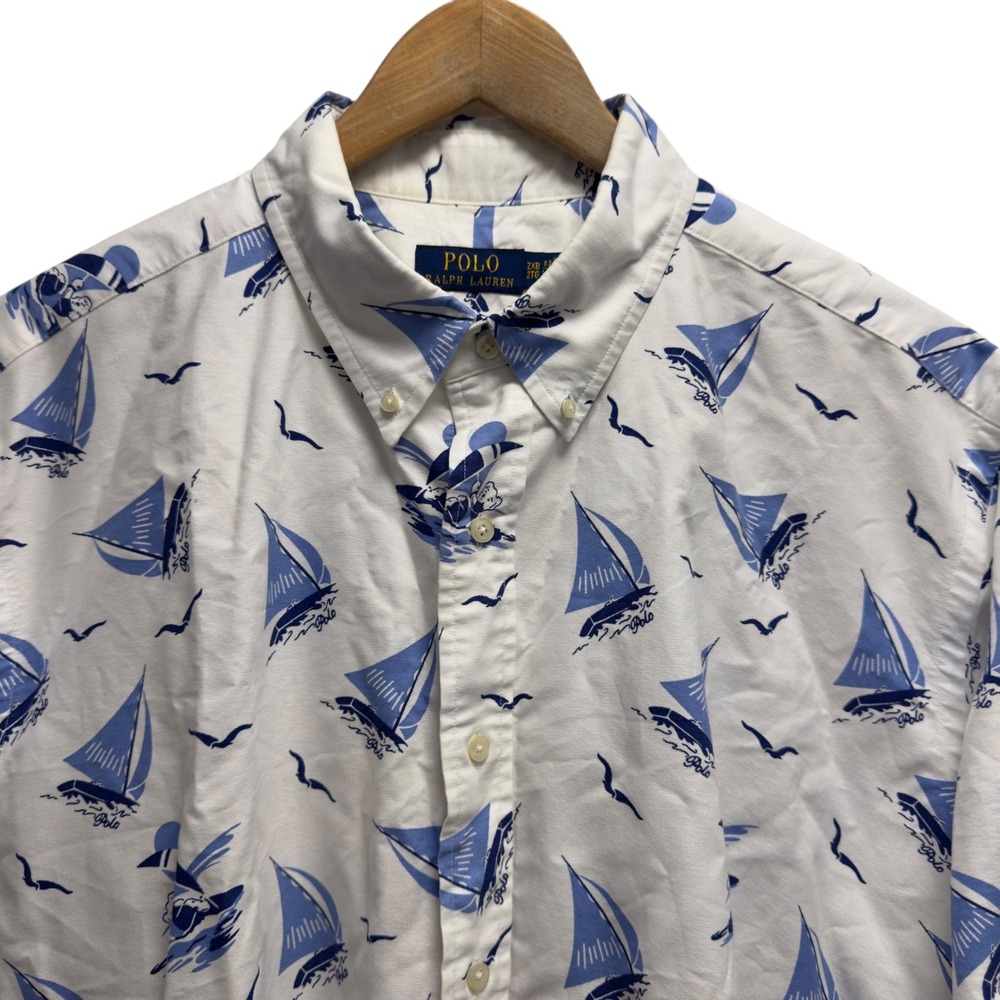 Polo Ralph Lauren Men's 2XB White/Blue Nautical Sailboat Polo Bear Oxford Shirt